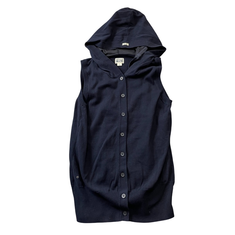 Converse XL Vintage Y2K Navy Sweater 100% Cotton Full Zip‎ Sleeveless Hooded